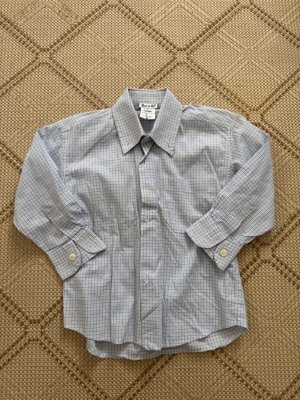 Best & Co Boys' Blue and White Micro-Check Button-Down Shirt, size 2T
